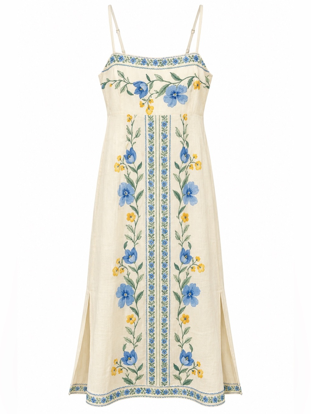 NWOT Lalavon Cream Floral Linen Blend Midi Dress Size Large